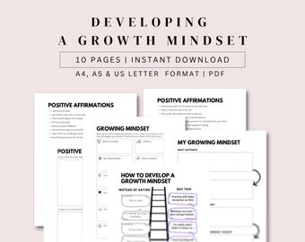 Growth Mindset Worksheets, Personal Growth Journal, From a Fixed Mindset to a Growth Mindset, Instant Download, PDF