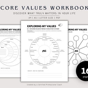 Core Values Workbook | Values Clarification & Self-Discovery Worksheets | 16-Page Printable PDF