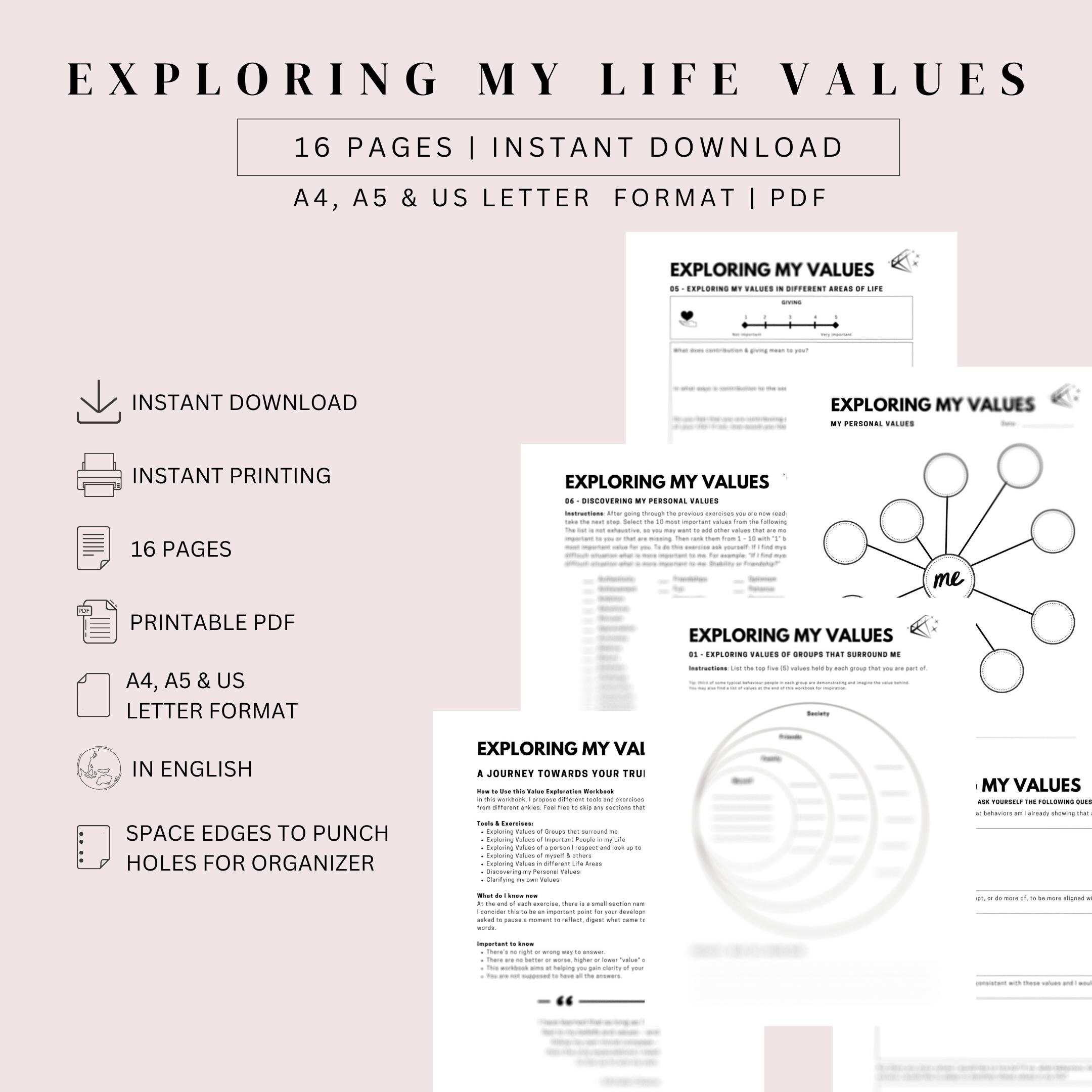 Discover Your Core Values Workbook Identifying Core Values Etsy Australia