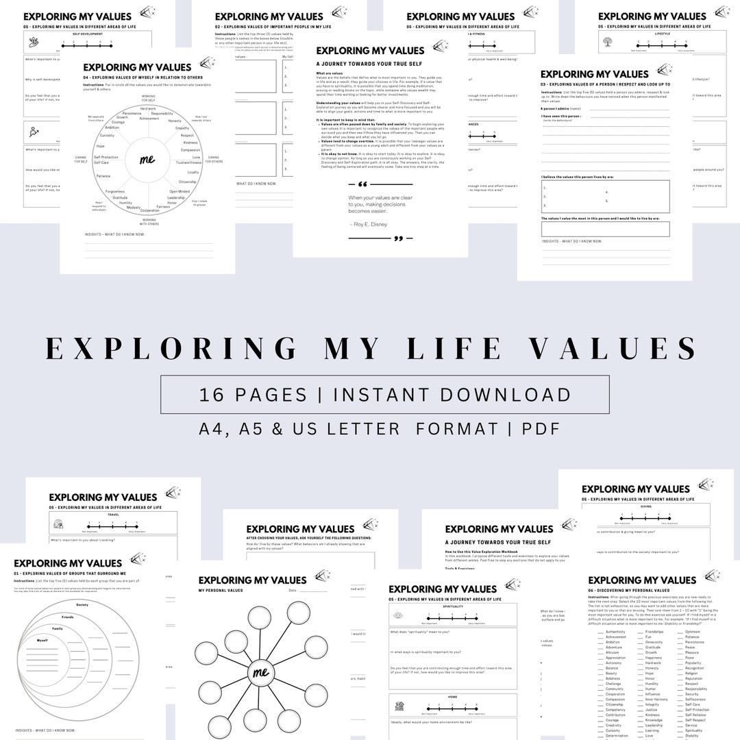 Discover Your Core Values Workbook | Identify Life Values, Self ...