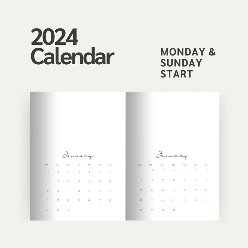 Printable Calendar 2024 Monthly Planner 2024 Portrait Etsy
