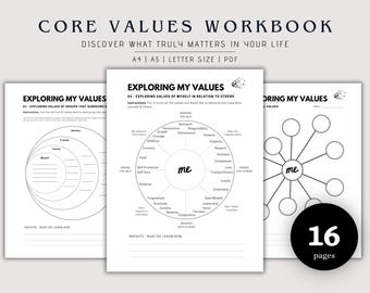 Core Values Workbook: Self-Discovery Journal (PDF Instant Download)