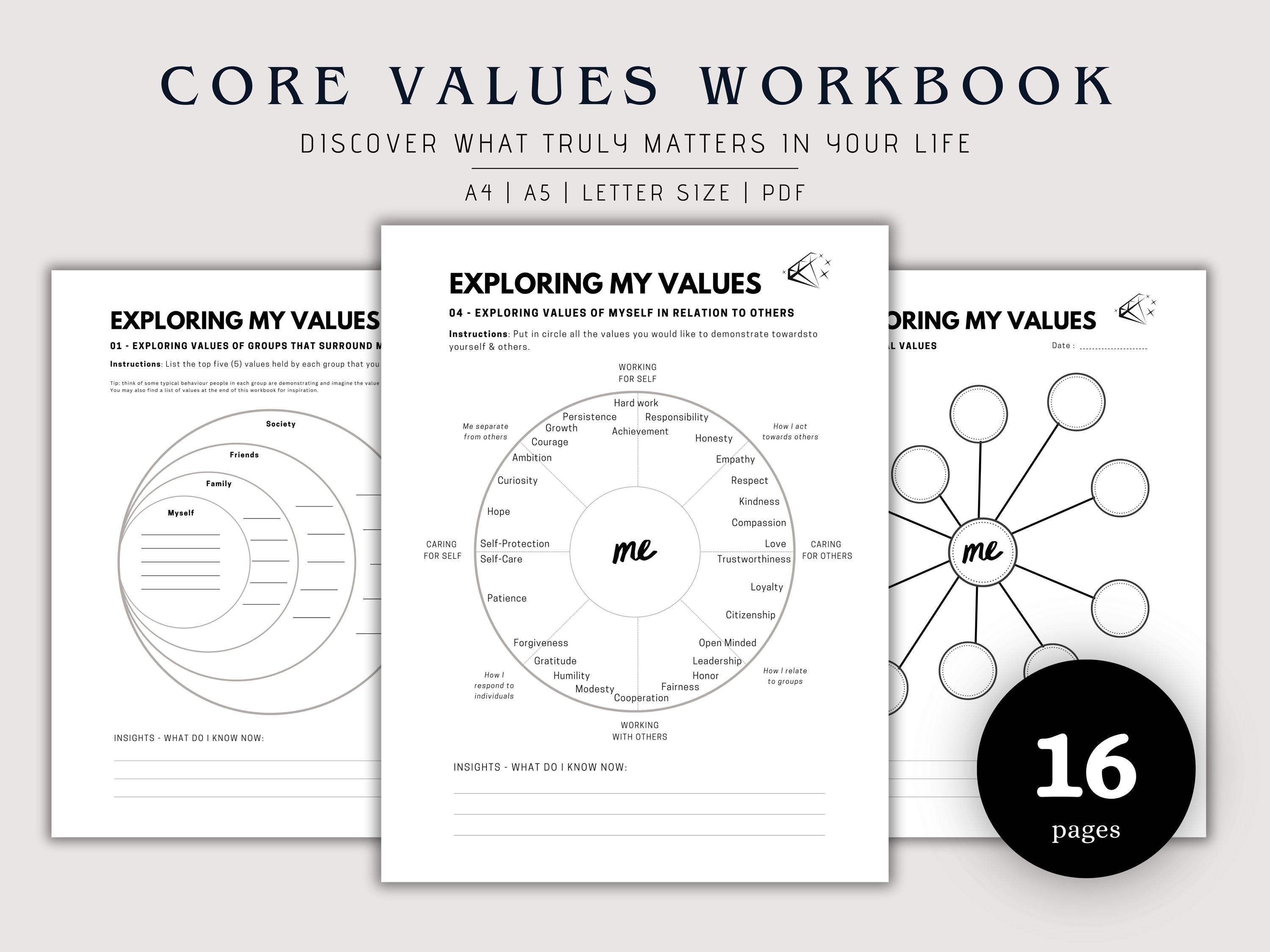 Core Values Workbook: Self-discovery Journal (PDF Instant Download ...