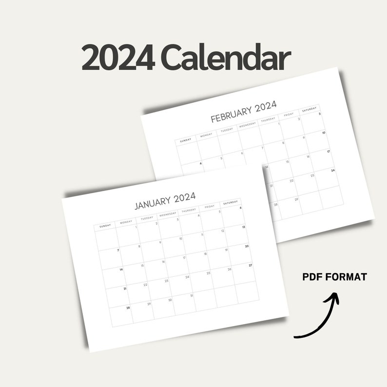 Printable Calendar 2024 Monthly Planner 2024 Landscape Etsy