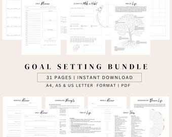 Goal Setting Planner Bundle: Wheel of Life, Habit Tracker (PDF)