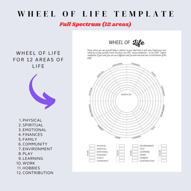 Wheel of Life Worksheet | Goal Setting, Self-discovery (PDF) - Etsy Canada