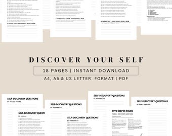 Quaderno di auto-scoperta / Conosci te stesso, Schede di esplorazione della personalità, Diario di auto-consapevolezza, Download immediato