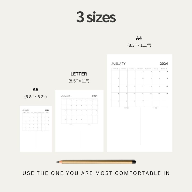 Printable Calendar 2024 Monthly Planner 2024 Portrait Etsy