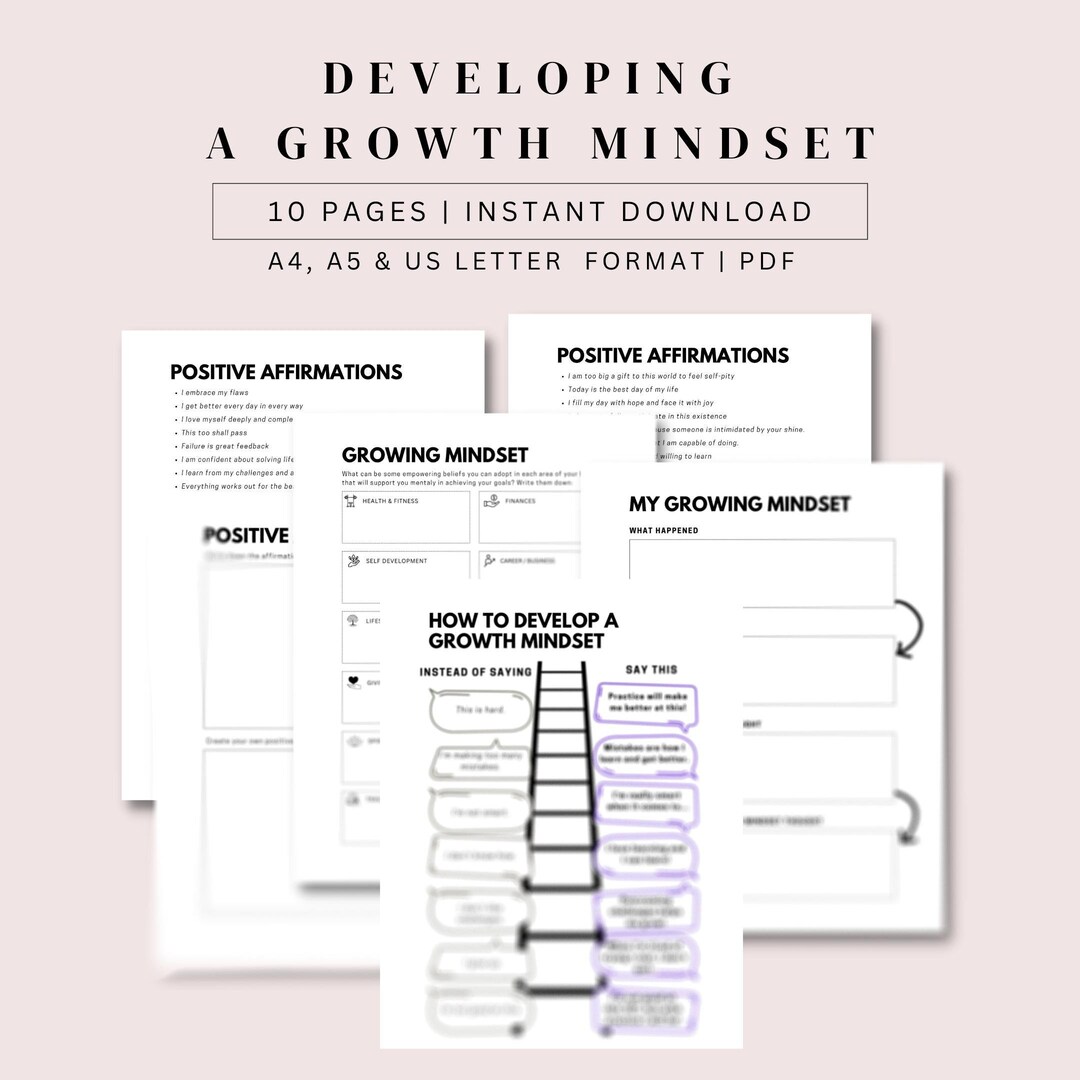 Growth Mindset Worksheets, Personal Growth Journal, From a Fixed