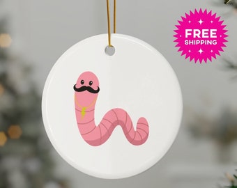 You're A Worm With A Mustache - Ceramic Ornaments (1pc), SCANDOVAL,  Vanderpump Rules Ornaments, VPR Merch, James Kennedy, Bravo Xmas Gifts