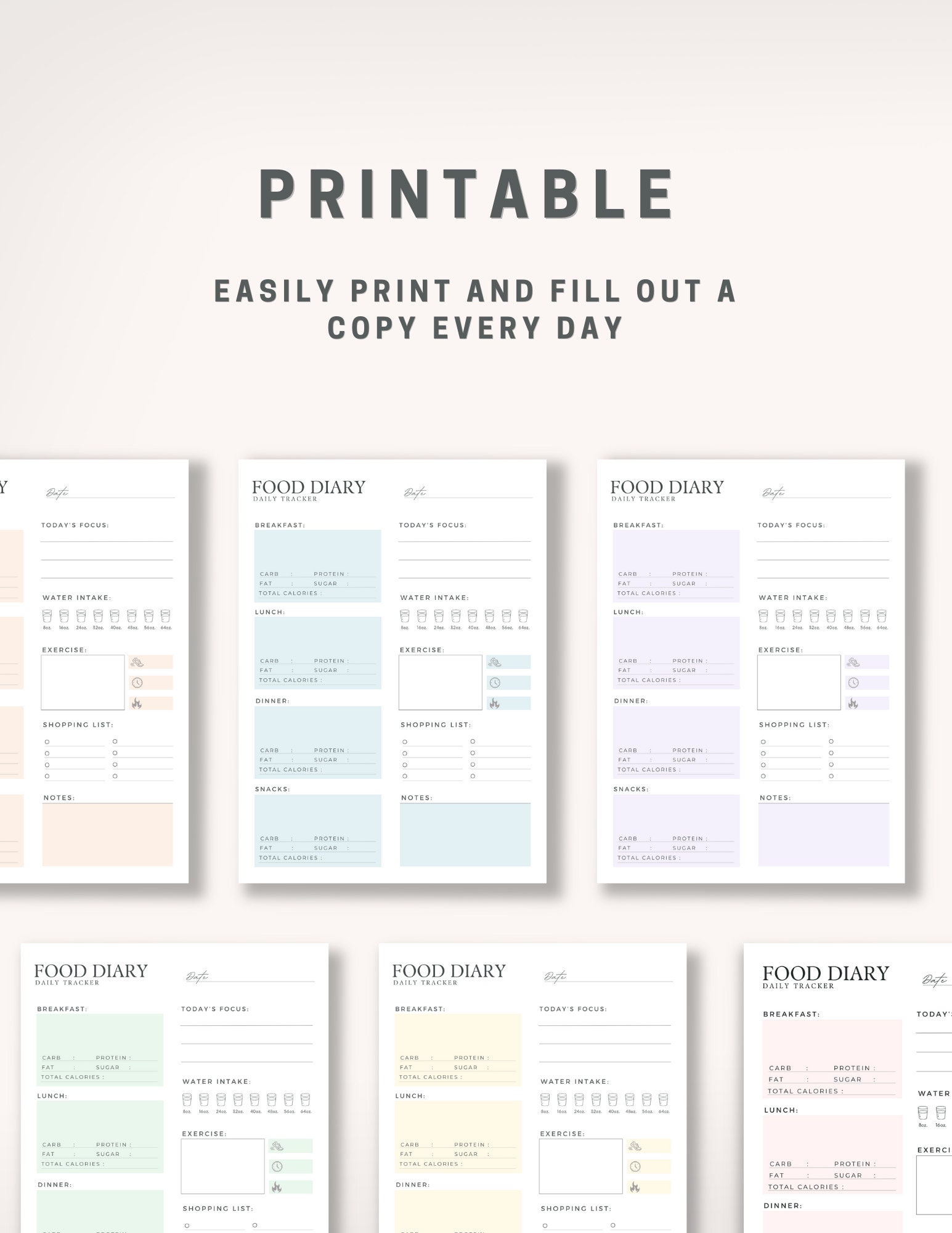 Digital Food Diary, Daily Food Journal, Meal Planner, Weight Loss