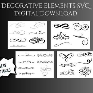 Elegantes adornos decorativos SVG / Descarga digital / Clipart ornamental para proyectos de diseño