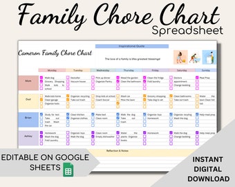 chore chart husband and wife Family Chore Chart, Google Sheets Template, Weekly Chore Chart, Editable Chore Chart, Chore Chart for kids, Chore chart google sheets, Chore