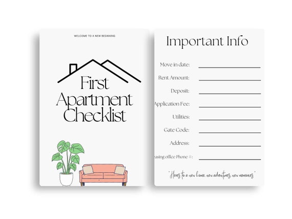 New Apartment Essentials Checklist, First Home Checklist Printable