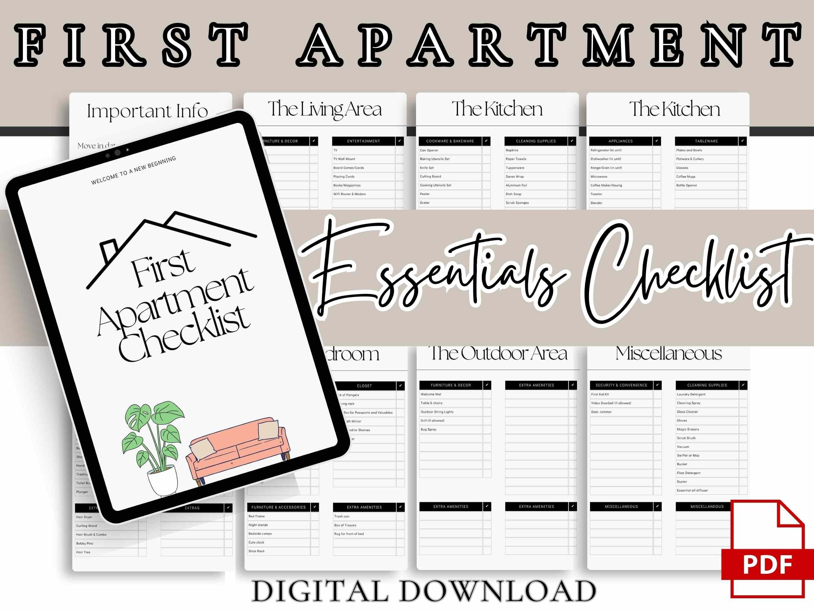 New Apartment Essentials Checklist, First Home Checklist Printable,new ...