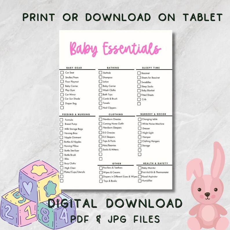 Baby Essentials Checklist Printable, Newborn Checklist, Baby Registry Checklist, Instant ...