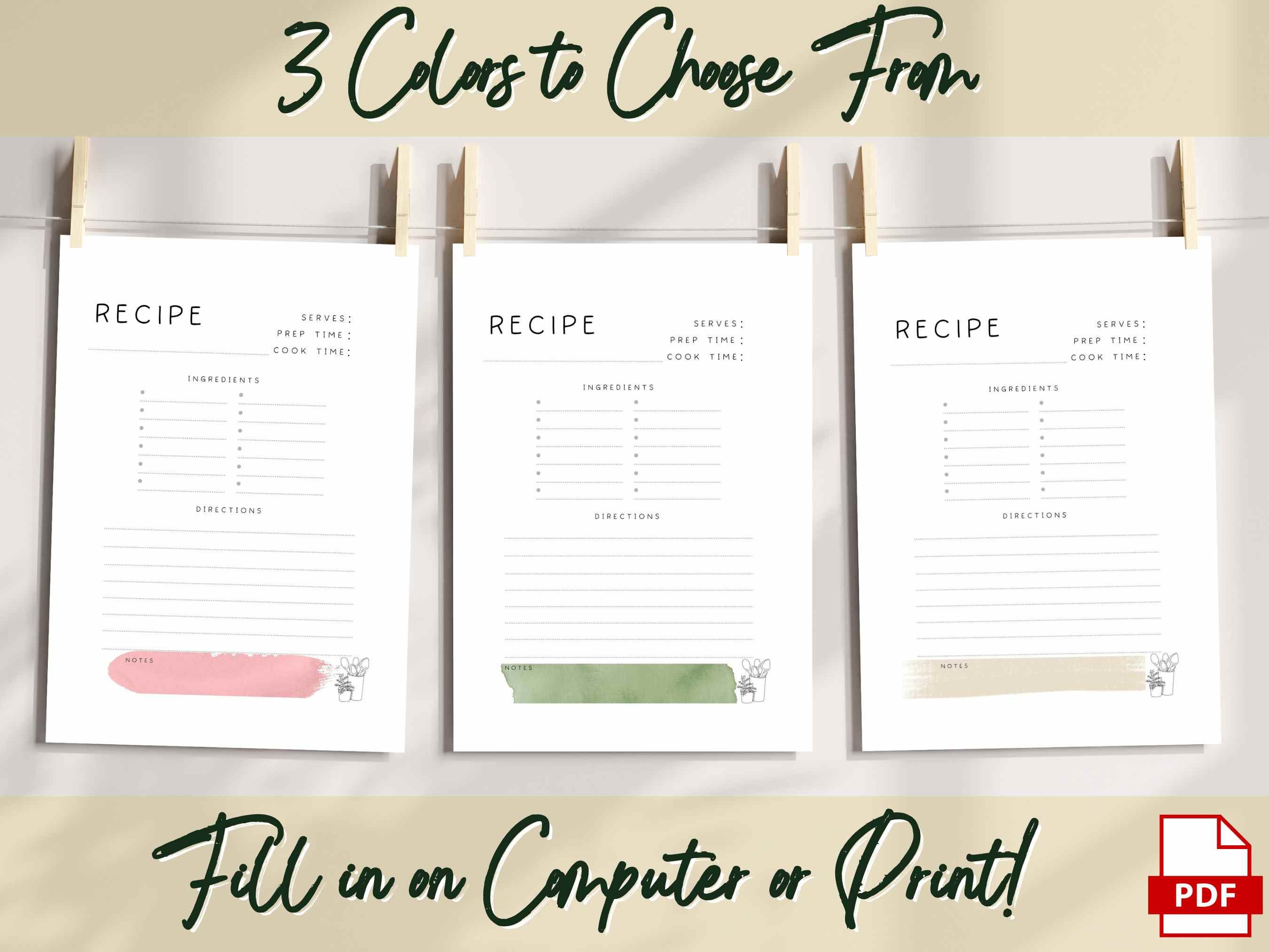 EDITABLE Recipe Card Sheet, Recipe Template, Recipe Cards Printable ...