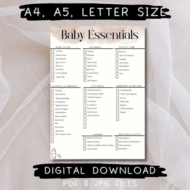 Baby Essentials Checklist Printable, Newborn Checklist, Baby Registry Checklist, Instant ...