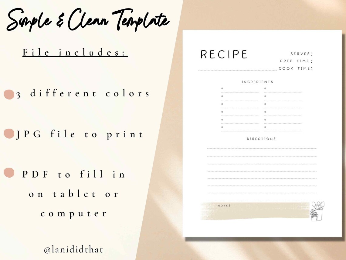 EDITABLE Recipe Card Sheet, Recipe Template, Recipe Cards Printable ...