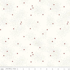 Può includere: Tessuto color crema con un motivo ripetuto di piccoli punti rosso scuro e gruppi di minuscoli punti grigi. Il disegno è uniformemente distanziato sul tessuto, creando un aspetto sottile e strutturato. Il tessuto è misurato in pollici.