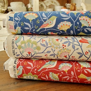 Tilda's Jubilee Yardage Bird Tree 3 Colorways Blue/Creme/Red Spring/Summer 2024 image 1