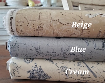 Independence Fabric - Colonial Map Yardage - Beige/Blue/Cream - C17332 - RBD Designers - Riley Blake Designs