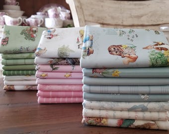 Peter Rabbit & Friends Fat Quarter Bundles - 3 Colorways - Blue/Pink/Green - Riley Blake Designs - 8 Fatquarters - Beatrix Potter Fabric