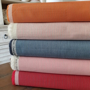 Tilda&#39;s Creating Memories Woven Tinystripe Yardage - Ginger • Cream • Blue • Pink • Red - By Tone Finnanger -