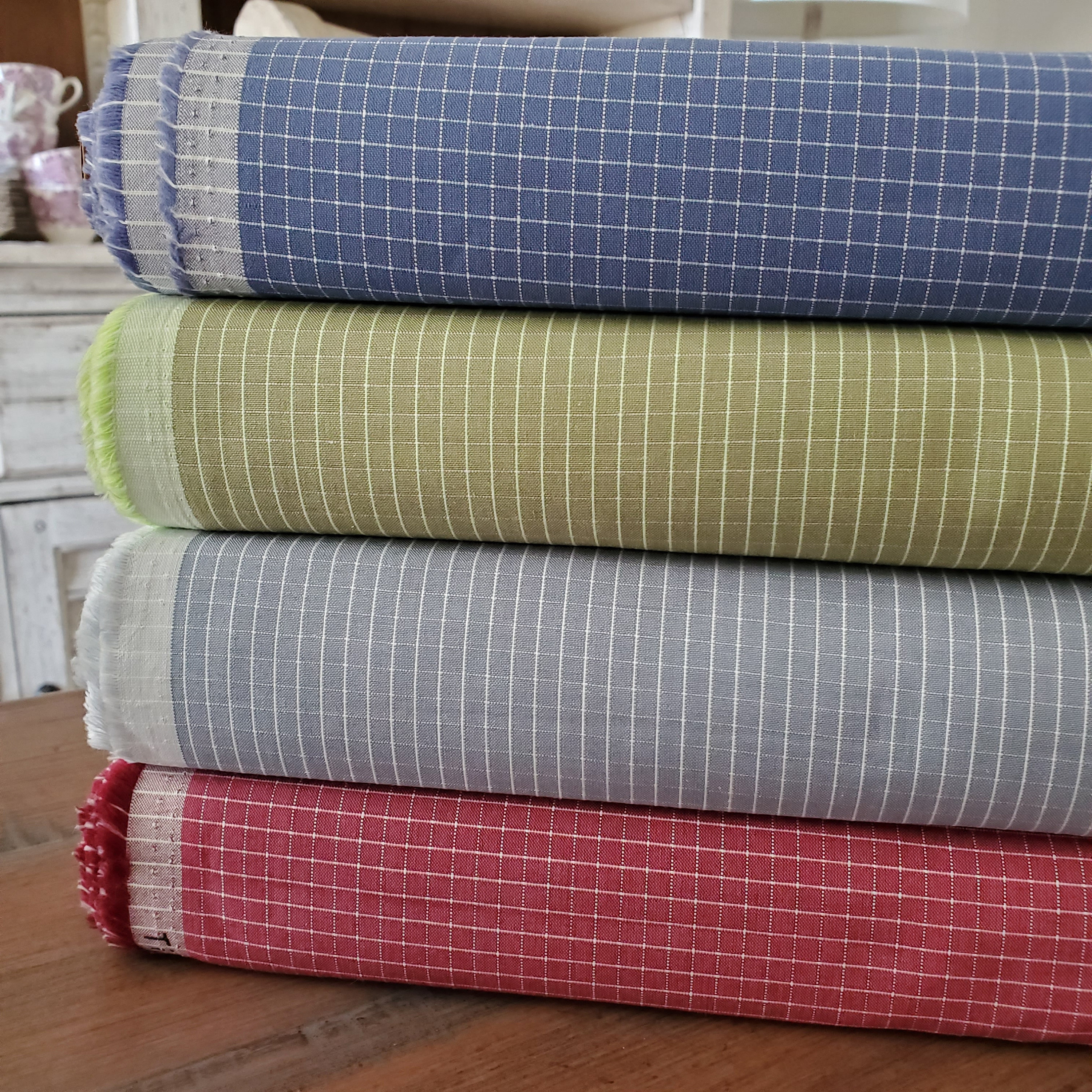 Tilda's Creating Memories Woven Plaid Yardage - Blue • Pea Green • Stone • Burgundy - By Tone Finnanger