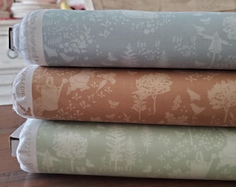 Peter Rabbit and Benjamin Bunny Fabric - Tonal Garden Yardage - C17251 - Blue/Tan/Green - Frederick Warne & Co. - Riley Blake Designs
