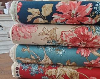 Lighthouse Fabric - Front Porch Bouquet Yardage - Navy/Sand/Summer Breeze/Red Roof - 1472 - Laundry Basket Quilts - Andover