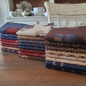 Huckleberry Saltbox Fat Quarter Bundles - Brown/Oatmeal/Independence - 8 Fatquarters - Karen Walker - Riley Blake Designs