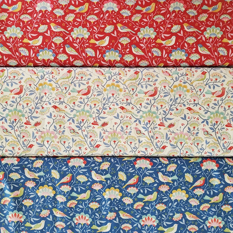 Tilda's Jubilee Yardage Bird Tree 3 Colorways Blue/Creme/Red Spring/Summer 2024 image 8