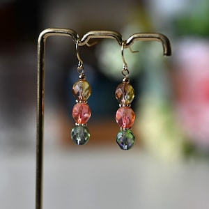 Simple Czech Fire-Polished Glass Beads Dangle Earrings, Triple Shining Beads, Gift for Her