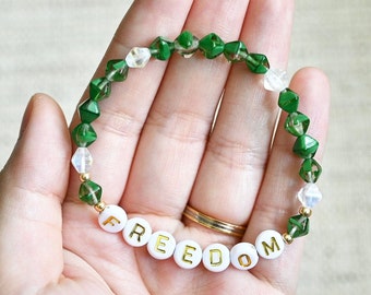 Green Custom Beaded Bracelet, Alphabetic Letters Bracelet, Inspiration Word, Personalized Word Bracelet Stack, Kids Name Streching Bracelet
