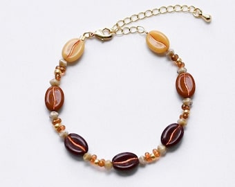 Coffee Beans Beads Bracelet, Gift for Coffee Lover, Czech Glass Beads Bracelet, Dainty Beaded Bracelet, Fun Bracelet for Her, Y2K