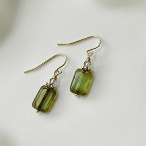 Vintage Blue Rectangle Dangle Earrings, Czech Glass Beads Boho Earrings, Vintage Square Drop Down Earrings, Affordable Gifts For Her