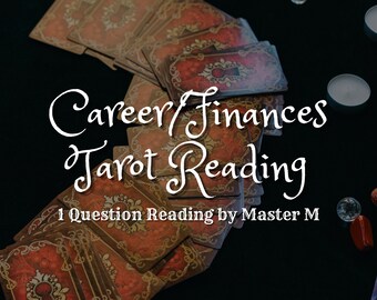 May include: A spread of tarot cards on a black background with the text "Career/Finances Tarot Reading 1 Question Reading by Master M".