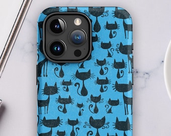 Sky blue Tough Case for iPhone 15 14 13 12 11 with cats artwork