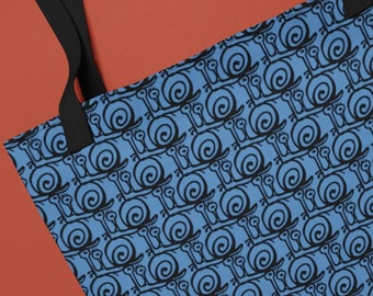 Blue Tote Bag with Elegant Black Snail Patterns
