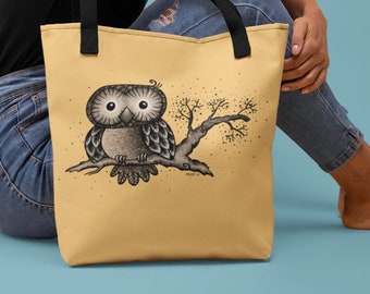 Stylish Practical Owl Art Tote Bag in Chardonnay Wine Color - Perfect for Everyday Use