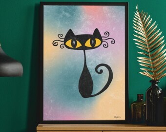 Cat art poster | Stylish black cat