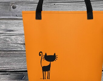 Gold color- tote bag with Black Cat