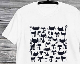 Magic Black Cat Graphic Design White T-Shirt - Stylish Cat Lover Tee