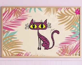 Stylish cat art print | room decor | wall art | animal art poster