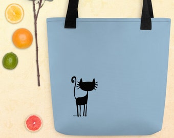 Summer tote bag with Black Cat art design