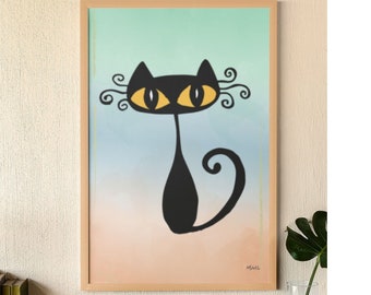 Magic black cat art print. The best gift for a cat lover.