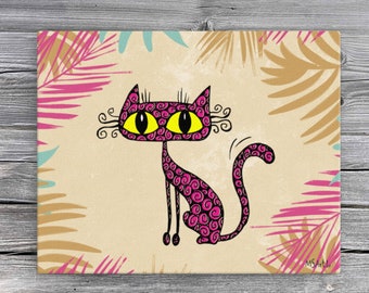 Pink Cat with yellow eyes | Canvas art print