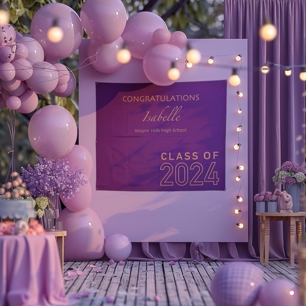 Custom Graduation Party Backdrop | Class of 2024 |  High School Graduation | College Graduation | Multiple Sizes and Built-In Hang Ties