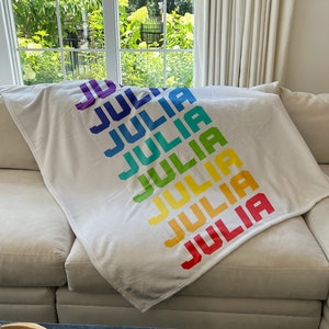 Personalized Rainbow Name Blanket: Custom Minky Fleece Gift